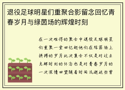 退役足球明星们重聚合影留念回忆青春岁月与绿茵场的辉煌时刻