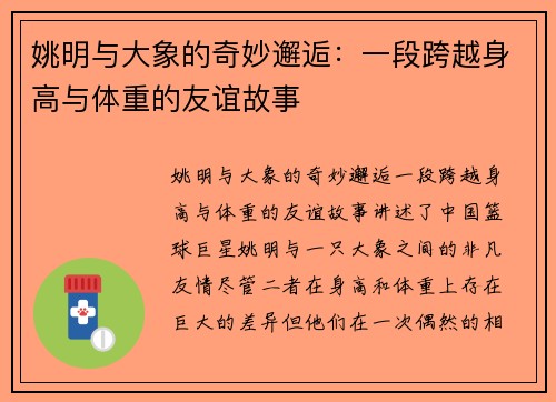 姚明与大象的奇妙邂逅：一段跨越身高与体重的友谊故事